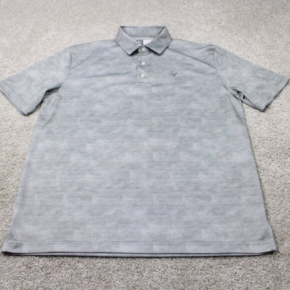 Callaway Opti-Dri Polo Shirt Mens Medium Gray Geometric Golf Short Sleeve - Picture 2 of 12